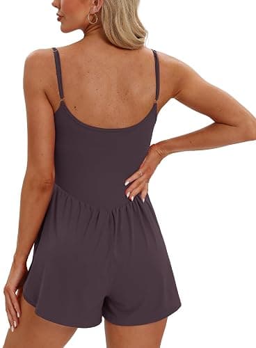 Beaully Women's Summer Sleeveless Athletic Rompers | Spaghetti strap, Double lined, Built in shorts, One piece outfits, Slim fit, One piece outfits thumbnail 2