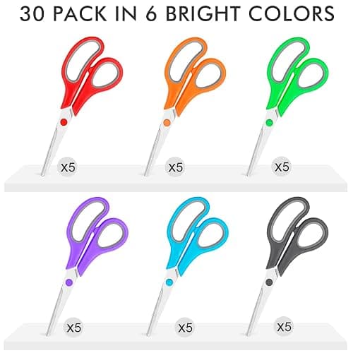 30 Pack Scissors Bulk, 8 Inch Sharp Scissors All Purpose for Office School Classroom, Shear Fabric Sewing Craft Cutting Paper for Adults Teachers Students, School Supplies for Right/Left Handles thumbnail 4