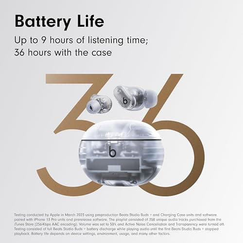 Beats Studio Buds + | True Wireless Noise Cancelling Earbuds, Enhanced Apple & Android Compatibility, Built-in Microphone, Sweat Resistant Bluetooth Headphones, Spatial Audio - Transparent thumbnail 3