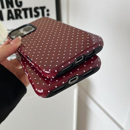 Sayoaho Compatible with iPhone 13 Case & 14 Case, Fashion Cute Polka Dot Pattern Aesthetic Design for Women, Soft TPU and Hard Back Shockproof Phone Cover, Wine Red thumbnail 6