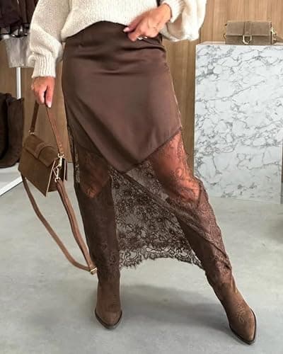 Women Lace Patchwork Skirts High Waist A Line Y2K Elegant Maxi Long Skirts Party Boho Skirt thumbnail 5