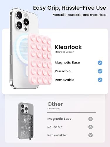 Klearlook Magnetic Suction Phone Mount for MagSafe Case, Silicone Sticky Phone Grip Holder for iPhone 16/15/14/13/12 Series, Removable Hands-Free Video/Selfie, Women Girl Teen Gift, Light Pink thumbnail 3
