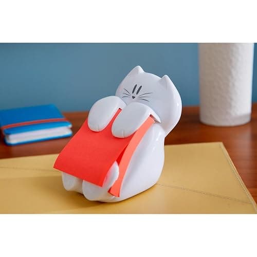 Post-it Note Dispenser, White Cat Design, 1 Dispenser, 1 Pad, 45 Sheets | Sticky Notes Holder for Desk, Classroom or Office Supplies thumbnail 2