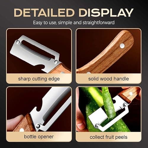 Multi-Functional Vegetable Peeler for Kitchen, Ultra-Sharp Stainless Steel Blade with Wooden Handle and Bottle Opener, For Vegetables or Fruits that Need to Be Peeled (2 Pcs) thumbnail 5