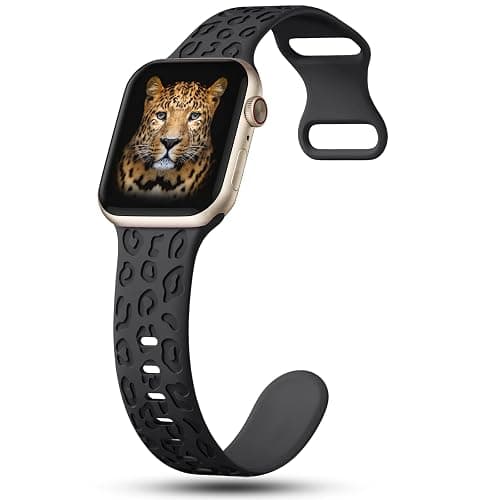 IKANFI 2Pack Leopard Engraved Bands Compatible with Apple Watch Band 41mm 40mm 38mm 49mm 46mm 45mm 44mm 42mm Women, Silicone Cheetah Sport Strap for iWatch Series SE 10 9 8 7 6 5 4 3 2 1,Ultra thumbnail 3