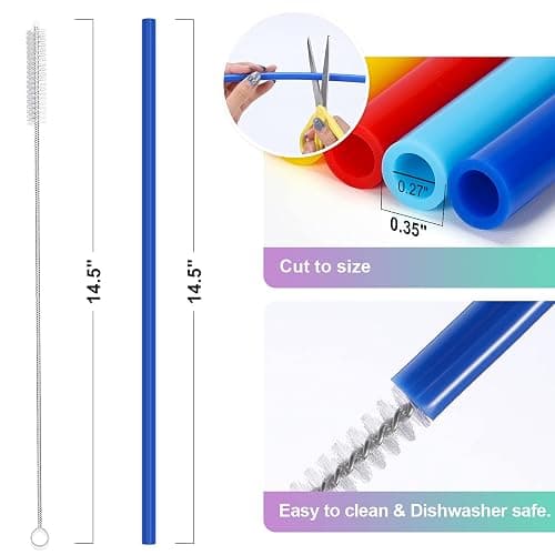 12 Pack Extra Long 14.5 inch Reusable Silicone Straws for Stanley 40 oz Tumbler 1 Gallon 128 75 64 OZ Tumbler, Large Water Bottle -Wine Bottle - Flexible Drinking Straws with 2 Cleaning Brushes thumbnail 7