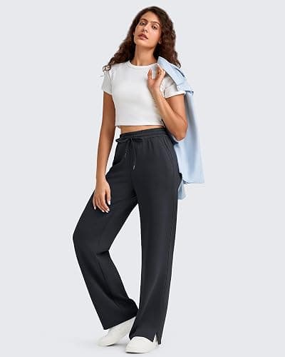 G4Free Smoofit Modal Soft Women's Wide Leg Sweatpants High Waisted Drawstring Side Slit Casual Pants 25"/27"/29"/31"/33" thumbnail 5