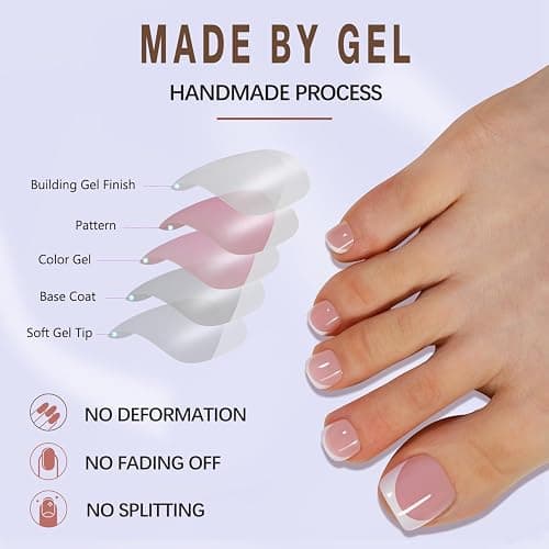 Misssix Press on Toenails Short, French Tip Toe Nails Square Pink | 150pcs Soft Gel Fake Toe Nail Tips Extensions for Women Nail Art DIY 15 Sizes thumbnail 6