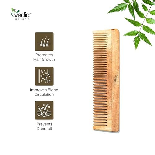 Vedic Naturals 100% Pure & Natural Neem Wood Comb | Promotes Hair Growth, Reduces Hair Fall & Control Dandruff | Wide & Thin Teeth thumbnail 3