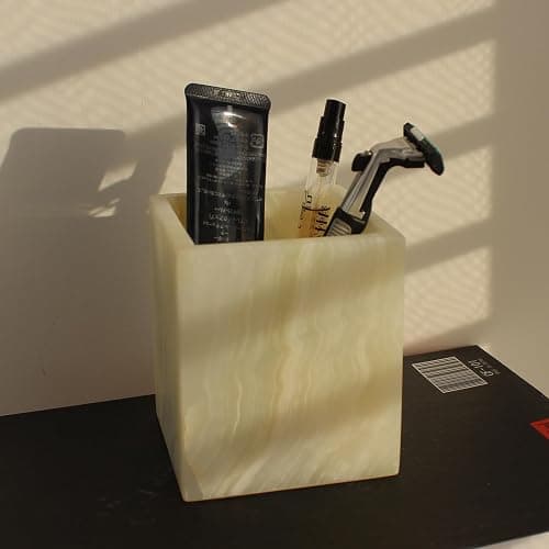 Natural Light Green Onyx Toothbrush Holders for Bathroom, Marble Makeup Brush Holder Countertop Organizer thumbnail 5