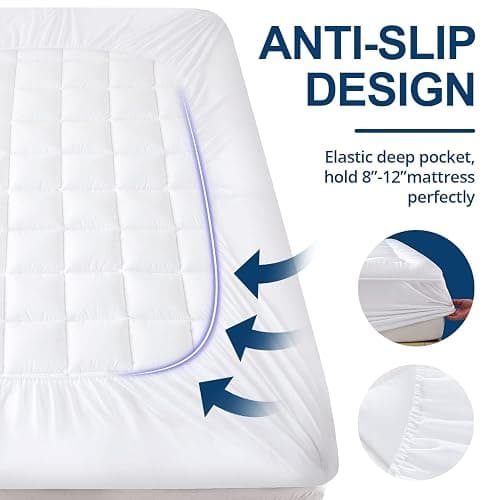 ELEMUSE Queen Mattress Pad – Plush Pillow Top Cooling Bed Topper, Ultra Soft Down Alternative Fill, Breathable Mattress Cover with Deep Pocket Fits 8-21 Inch Mattresses, (60x80 inch, White) thumbnail 5