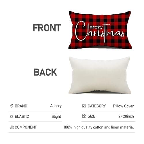 Allorry Christmas Pillow Covers Merry Christmas Throw Pillow Decorative Christmas Red and Black Cotton Cloth Linen Cloth Pillow Cover Sofa Cover Decorative Rectangle Length 12X20 thumbnail 8