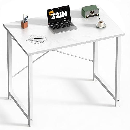 Sweetcrispy Computer Small Desk, 32 Inch Office Writing Work Study Student Home Bedroom Table with Metal Frame Wooden Tabletop No Wheels - White Wood - Image 1