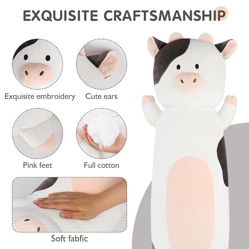 Dalmao 36 inch Milk Cow Stuffed Animal, Soft Long Cuddle Squishy Pillow, Cute Cow Print Body Pillow Plushies Toy Gift for Kids, Boys Birthday thumbnail 4