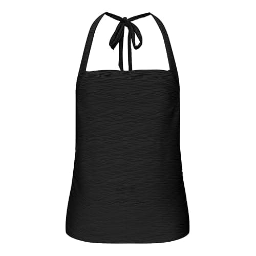 Women's Ruched Halterneck Y2K Crop Tops Tie Back Sleeveless Slim Fit Cami Top Teen Girls Textured Square Neck Shirts thumbnail 3