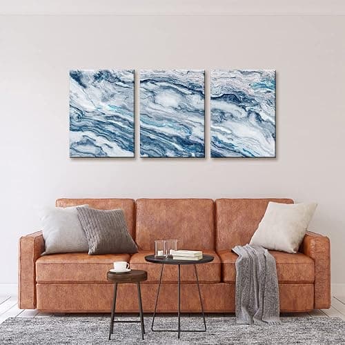 Abstract Wall Art Bedroom Wall Décor 3 Piece Blue Beach Ocean Picture Coastal Theme Nautical Sea Wave Canvas Prints on Canvas Seascape Modern Artwork for Home Living Room Office - 12"x16"x3 Panel thumbnail 2
