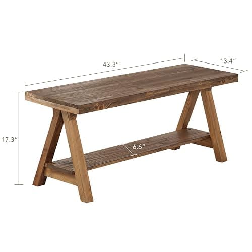 Wnutrees 43" Farmhouse Wood Bench, Long Rustic Indoor Storage Bench for Entryway, Living Room, Dining Room, Solid Wood Construction, Original Wood thumbnail 2