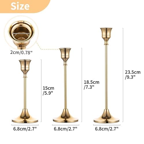 Candlestick Holders Taper Candle Holders, Set of 3 Candle Stick Holders Set, Brass Gold Candlestick Holder Set, Vintage Modern Decorative Centerpiece for Table Mantel Wedding Housewarming Gift - Gold - 1 set (3 pcs) thumbnail 5