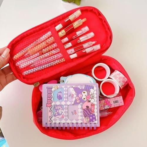 JUTOROSY Cute Red Pencil Case for Girls, Large Capacity Kawaii Pencil Pouch | Water-Resistant Organizer With Smooth Zipper, Portable Handle & Roomy Storage for School Supplies, Makeup & Travel thumbnail 2