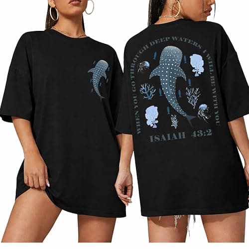 Whale Shark Shirt Christian Religious Bible Verse Isaiah 43:2 When You Go Through Deep Waters Shirt Unisex thumbnail 2