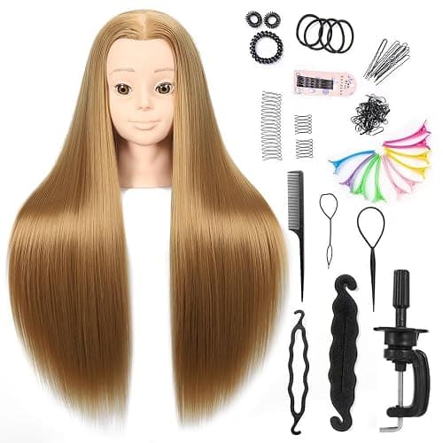 Headdoll 26"-28" Mannequin Head Styling Mannequin Head for Hair Styling and Free Table Stand Training Head Manikin Cosmetology Doll Head with Long Fiber Hair Hairdresser Practice Head for Stylist - Image 1