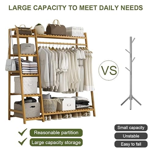 Clothing Rack Coat Clothes Hanging Heavy Duty Garment Rack with top Shelf and Shoes Clothing Storage Organizer Shelves (Upgrade Style) thumbnail 5