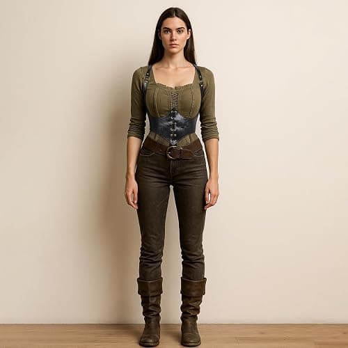 Aprceo Corset Belt for Women, Elastic Waist Lace-up Faux Leather Gothic Costume Waspie Corset Belt for Renaissance Cosplay thumbnail 7