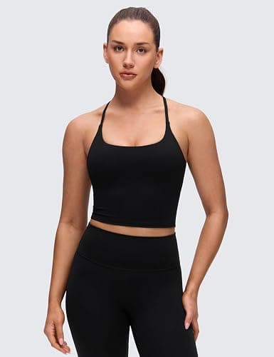 CRZ YOGA Butterluxe Twist Back Crop Tank Tops | Built in Bra, Light Support, Removable Pads, Yoga, Extremely Soft, Cut-Out Crossback, Longline Sports Bras for Women thumbnail 2