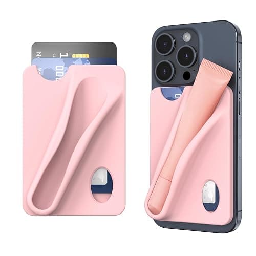 DOB SECHS Silicone Lip Holder with Card Holder Compatible with Lipstick Lip Glaze Phone Case Back Stick On Holder for iPhone and Android Smartphones (Pink, Small) - Image 1