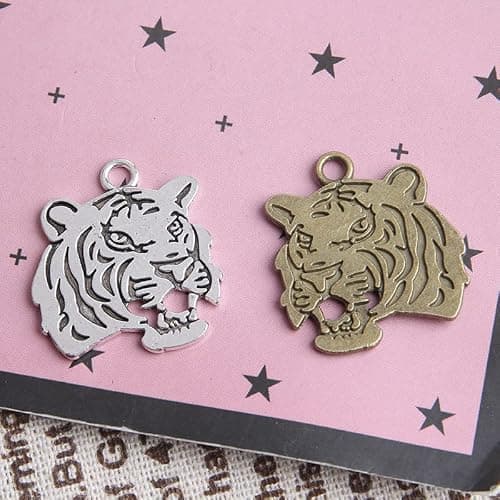 Opexicos 100Pcs Tiger Face Charms Tiger Pendants Antiqued Silver Tone Double Sided Making DIY Handmade Accessories Craft 27 x 24 mm thumbnail 4