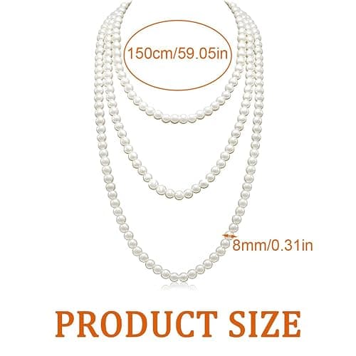 Jidyllic Collier de Perles Art Déco, 150 cm, Perles d'Imitation Blanc, Plastique ABS, Unisex Adulte thumbnail 2