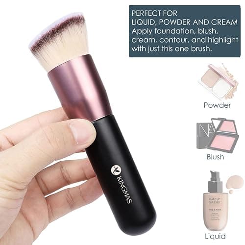 KINGMAS Angled Top Foundation Brush, Premium Kabuki Makeup Brush for Liquid, Blending, Cream, Powder,Blush Buffing Stippling Face Makeup Tools Black thumbnail 3