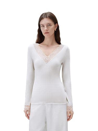 SUUKSESS Cloud Cashmere Women Basic Tops V Neck Boat Neck Lace Long Sleeve Shirt - Image 1