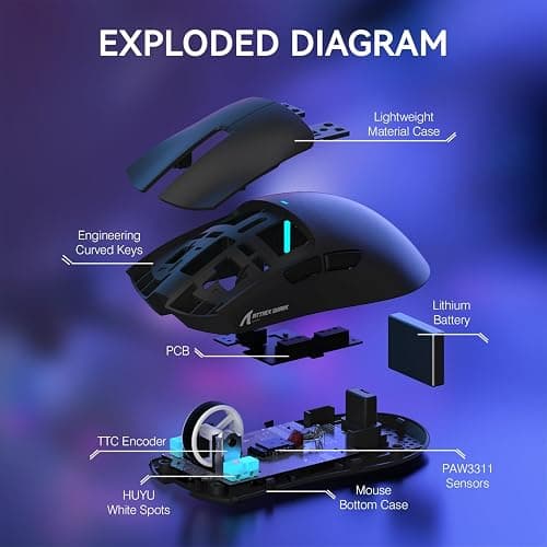 ATTACK SHARK X11 Lightweight Wireless Gaming Mouse with RGB Charging Dock,Tri-Mode-2.4G/USB-C Wired/BT,22K DPI,PAW3311 Optical Sensor,HUYU Switch, 5 programmable Buttons for PC/Mac(Black) thumbnail 6