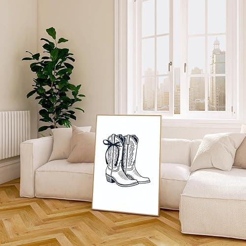 Blue Coastal Cowgirl Canvas Art Posters Western Cowboy Pictures Long Live Cowgirls Wall Art Vintage Cowboy Hats Boots Wall Decor Minimalist Prints Paintings for Bedroom Dorm 12x16 Inch Unframed﻿ thumbnail 6