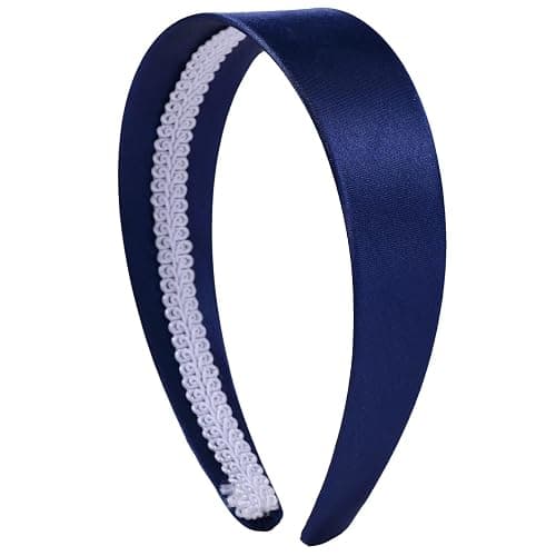 loucent Smooth Satin Headband - Luxurious 2" Wide No-Slip Headband for Women Navy - Image 1