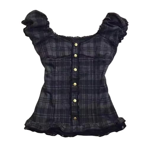 Grunge Emo Goth Shirts Y2k Lace Bow Coquette Babydoll Tops Women Vintage Graphic Tee 2000s Summer Crop Tops - Image 1