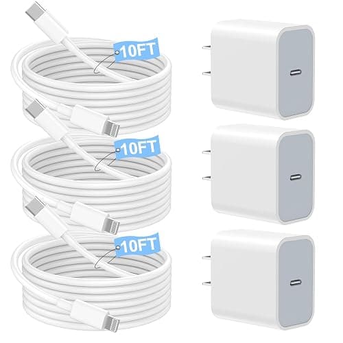 Fast Charger iPhone,iPhone Charger Fast Charging[Apple MFi Certified]3Pack Apple Charger USB C Wall Charging Block 10FT Long USB C to Lightning Cable Cord for iPhone14 Pro Max/13/12 Mini/11/XR/XS/X/SE - Image 1