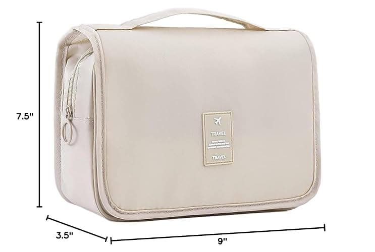 IMCUZUR Hanging Travel Toiletry Bag for Women, Water-resistant Makeup Bag Cosmetic Organizer for Traveling Accessories Toiletries (Beige) thumbnail 3