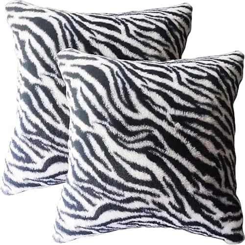 Entua Black White Square Pillow Cover Soft Fluffy Fuzzy Faux Fur Zebra Stripe Throw Pillows Modern Decorative Accent Cushion Covers Pillowcase for Couch Sofa Living Room Bedroom, 18x18 - Image 1