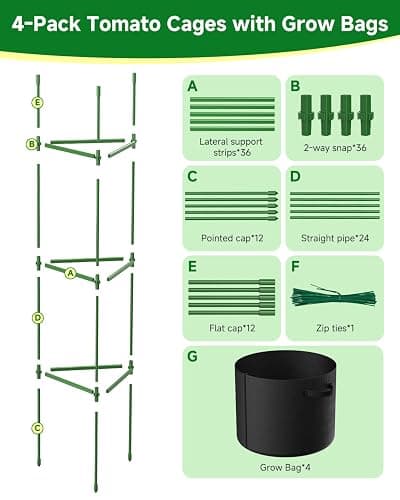 MQJIAZHI 4 Pack Tomato Cages, Triangle Tomato Trellis with 17 Gallon Grow Bags, Tomato Plant Support Stakes for Garden Climbing Vegetables Flowers Fruits thumbnail 7