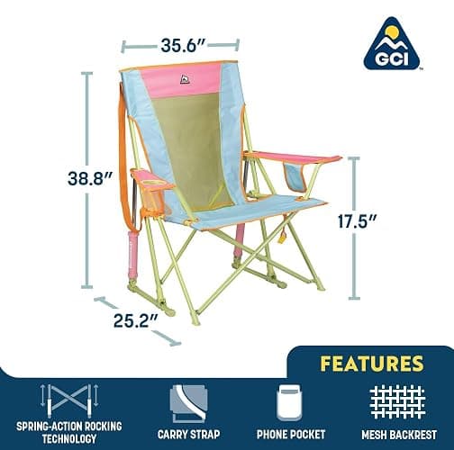 GCI Outdoor Comfort Pro Rocker Camping Chair | Portable Folding Rocking Chair with Durable Armrests & Drink Holder — Sweet Tea thumbnail 3