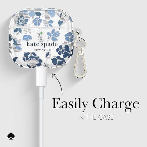 kate spade new york AirPods 4 Case - Flowerbed Blue | Stylish Case with Luxe Metallic Ring Keychain for Bag, Tote, Backpack, and More - Protective & Lightweight Case for AirPods 4 thumbnail 3