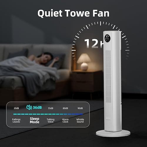 Antarctic Star Tower Fan for Bedroom 25ft/s Standing Fan 85° Oscillating Fan with Remote, 3 Speeds, 4 Modes, 12H Timer, Portable Bladeless Floor Fan for Indoors/Home/Office, WHITE thumbnail 6