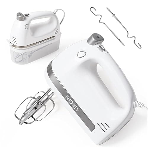 KBOBEY 450W Electric Hand Mixer, 5-Speed Handheld Mixer with Storage Case, Turbo & Eject Button, Includes 2 Beaters & 2 Dough Hooks for Baking, Cake, Egg, Cream (White) - Image 1