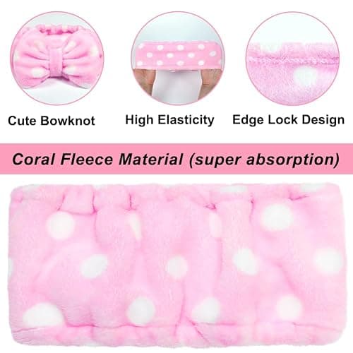 Shintop Women Fashion Lovely Soft Carol Fleece Bowknot Bow Makeup Cosmetic Shower Elastic Hair Band Hairlace Headband (Pink Polka dots) thumbnail 6