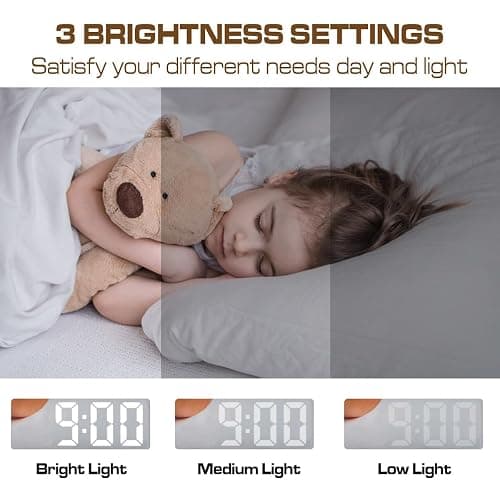 Königswerk Small Digital Alarm Clock, Mirror Surface LED Electronic Clocks with Large Display, Adjustable Brightness and Snooze Model for Bedroom, Desk, Office, White Digit thumbnail 7