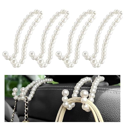 DXNQ 4 PCS Elegant Pearl Car Seat Headrest Hook, Cute Car Seat Hook Hanger Storage Organizer for Handbag Purse, Interior Decoration Headrest Hanger for Women Girls, Car Accessories - Image 1