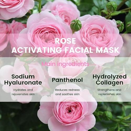 8 Pack Rose Face Mask,Pink Face Masks Spa Day kit Supplies for Teens Girls Women,Sheet Facial Mask Skincare for Kids Gifts Set,Hydrate Nourish Soothe for All Skin Types,Spa Party Favors - 8Pcs-Rose Mask thumbnail 4