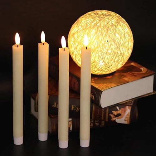 GenSwin Flameless Flickering Taper Candles with 2 Remote Controls and Timer, Real Wax 3D Wick Light Window Candles Battery Operated Pack of 8, Christmas Home Wedding Decor(Ivory, 0.78 X 9.64 Inch) thumbnail 6